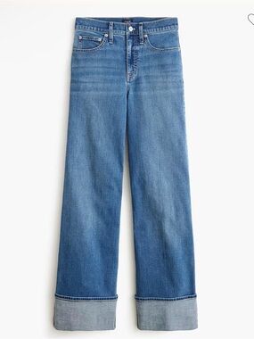 J. Crew Women's Relaxed Wide-Leg cuffed Blue Jeans